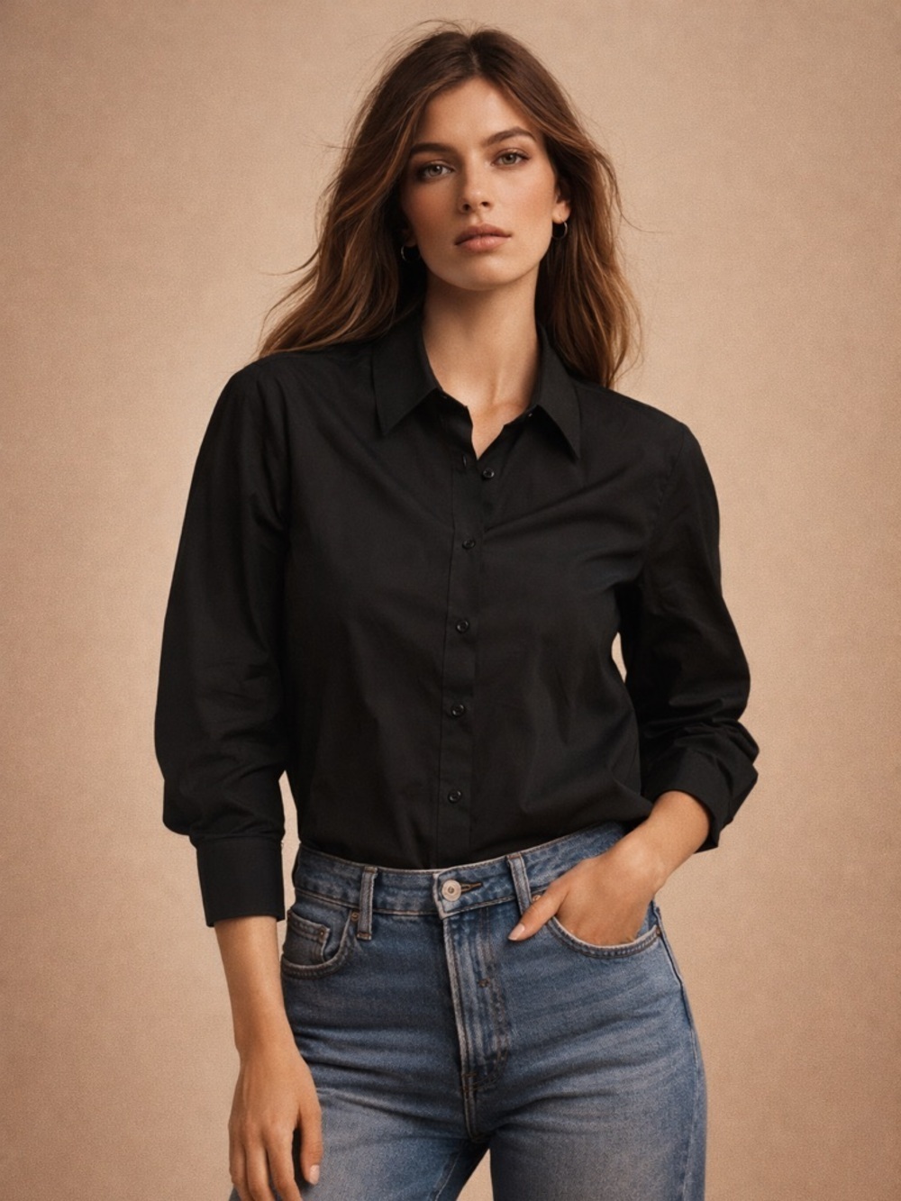 Pleione Black Button Down Blouse Workwear Essential Top M